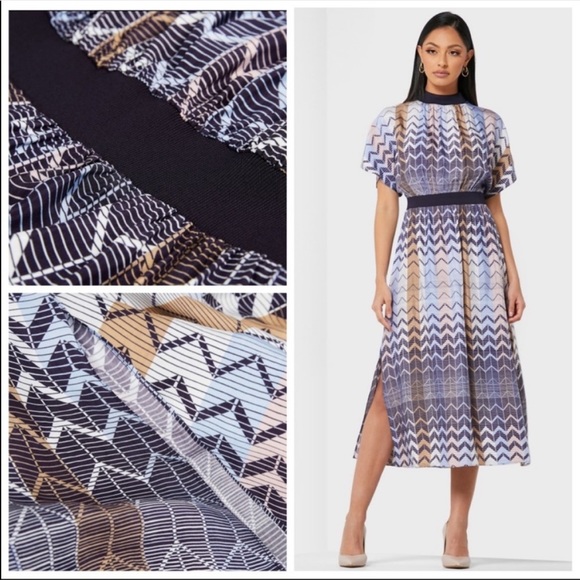 🎀NWT🎀Ted Baker Sporty-Chic 70’s Insp. Geometric Print Mock Neck Midi Dress - Picture 15 of 16